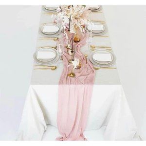5 Pack Wedding Dining Cheesecloth Table Runner 25" x 16ft - Blush / Rose Gold